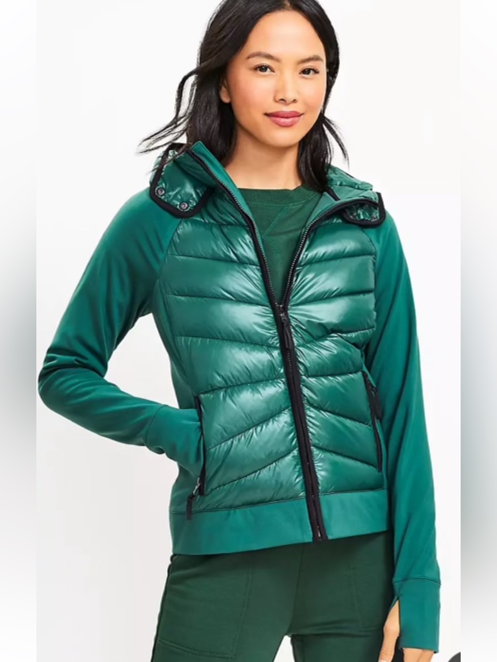 EUC Lou & Grey Hooded Puffer Jacket in deep tropic green